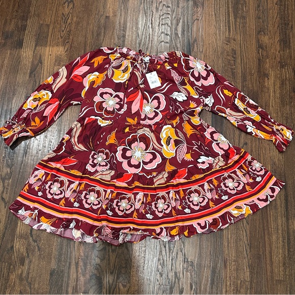 Gibson & Latimer Tie Neck Long Raglan Sleeve Floral Printed Dress Size XL - Picture 3 of 15